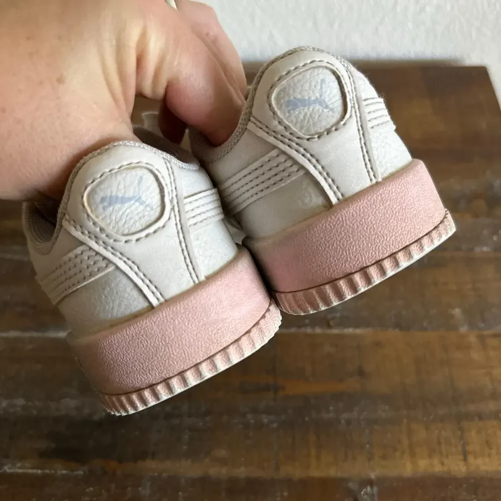 Puma White Sneakers with Rainbow Soles - Youth Size 1.5